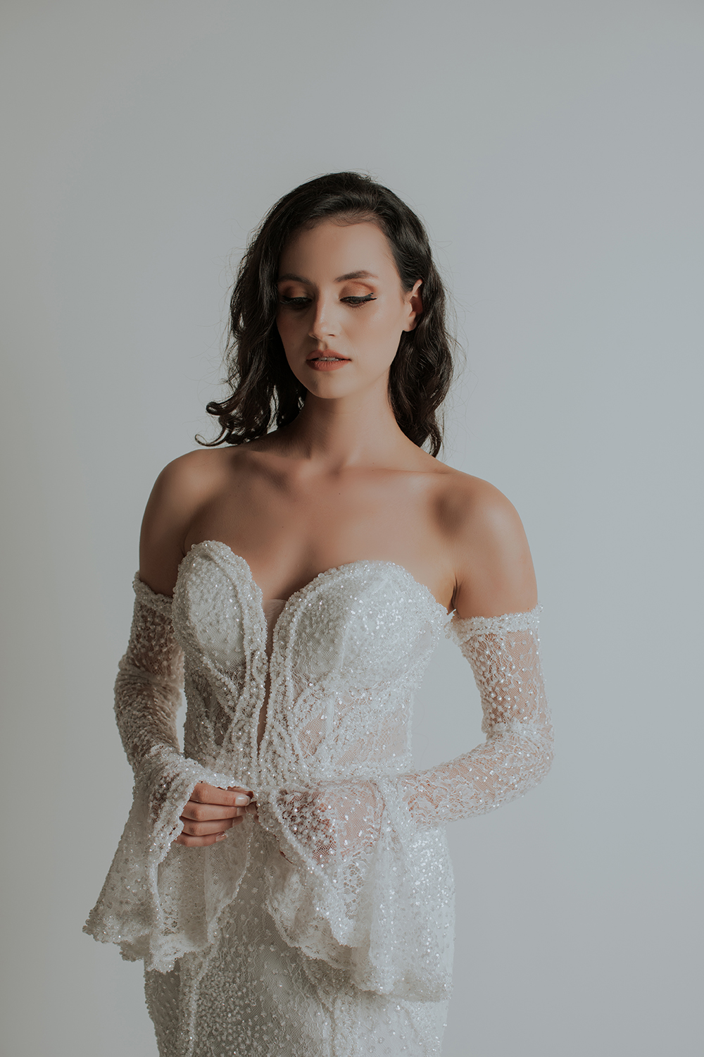 Princess Fransız Dantelli Straplez Gelinlik